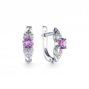 Серебряные серьги Дар С-3653рс40100 с фианитом и аметистом С-3653рс40100 фото