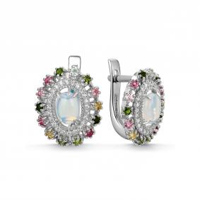 Серебряные серьги Дар С-3933рк117042800 с фианитом, опалом и турмалином С-3933рк117042800 фото