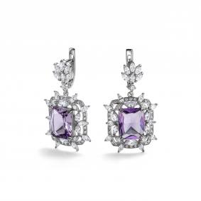 Серебряные серьги Дар С-3983рк40100 с фианитом и аметистом С-3983рк40100 фото