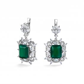 Серебряные серьги Дар С-3983рк40900 с фианитом и агатом С-3983рк40900 фото