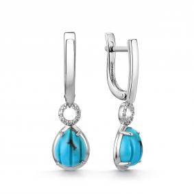 Серебряные серьги Дар С-4050рк43800 с фианитом и бирюзой С-4050рк43800 фото