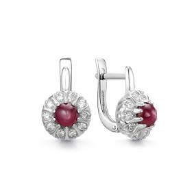 Серебряные серьги Дар С-4060рс111516128 с рубином и муассанитом С-4060рс111516128 фото