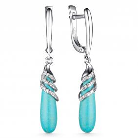 Серебряные серьги Дар С-4085рг43800 с фианитом и бирюзой С-4085рг43800 фото