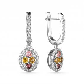 Серебряные серьги Дар С-4103рс42800 с фианитом и турмалином С-4103рс42800 фото