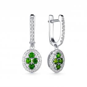 Серебряные серьги Дар С-4103рс48700 с фианитом и хромдиопсидом С-4103рс48700 фото