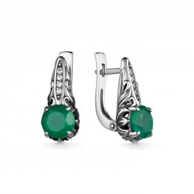 Серебряные серьги Дар С-4119ос40900 с фианитом и агатом С-4119ос40900 фото