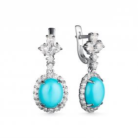Серебряные серьги Дар С-5049рк43800 с фианитом и бирюзой С-5049рк43800 фото