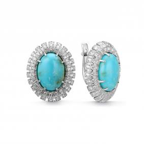 Серебряные серьги Дар С-5050рк43800 с фианитом и бирюзой С-5050рк43800 фото