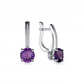 Серебряные серьги Дар С-5140рс40100 с фианитом и аметистом С-5140рс40100 фото