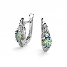 Серебряные серьги Дар С-5156рс1613900 с фианитом, Параиба и муассанитом С-5156рс1613900 фото