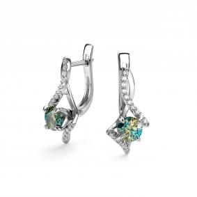 Серебряные серьги Дар С-5157рс1613900 с фианитом, Параиба и муассанитом С-5157рс1613900 фото