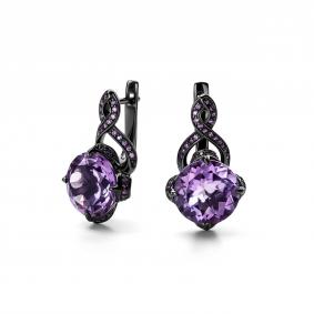 Серебряные серьги Дар С-5206чрс401277 с фианитом и аметистом С-5206чрс401277 фото