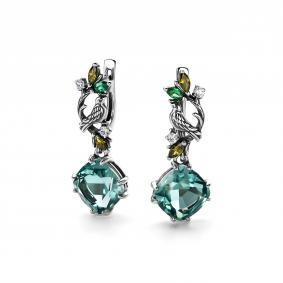 Серебряные серьги Дар С-5207ос4122227600 с фианитом и празиолитом С-5207ос4122227600 фото