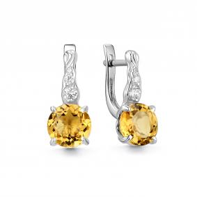 Серебряные серьги Дар С-5241рс40500 с фианитом и цитрином С-5241рс40500 фото