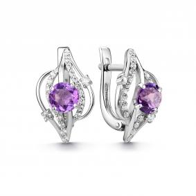 Серебряные серьги Дар С-5263рс40100 с фианитом и аметистом С-5263рс40100 фото