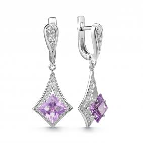 Серебряные серьги Дар С-5269рс40100 с фианитом и аметистом С-5269рс40100 фото