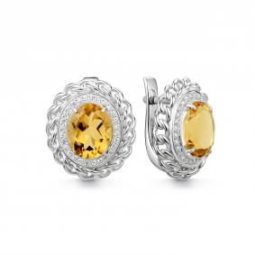 Серебряные серьги Дар С-5281рс40500 с фианитом и цитрином С-5281рс40500 фото
