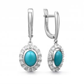Серебряные серьги Дар С-5290рк43800 с фианитом и бирюзой С-5290рк43800 фото