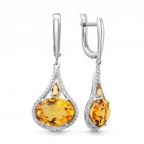 Серебряные серьги Дар С-5299рс40500 с фианитом и цитрином С-5299рс40500 фото