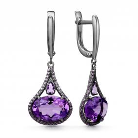 Серебряные серьги Дар С-5299чрс401277 с фианитом и аметистом С-5299чрс401277 фото