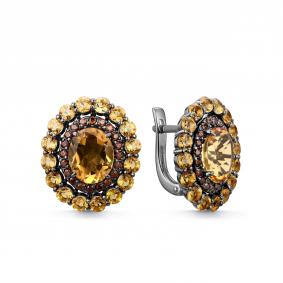 Серебряные серьги Дар С-5300чрс405249 с фианитом и цитрином С-5300чрс405249 фото