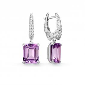 Серебряные серьги Дар С-5302/1рс415900 с фианитом и аметистом С-5302/1рс415900 фото