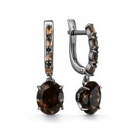 Серебряные серьги Дар С-5307чрс407216 с фианитом и раухтопазом С-5307чрс407216 фото