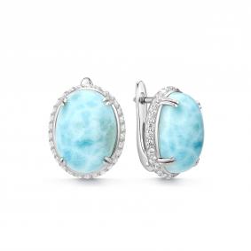 Серебряные серьги Дар с ларимаром и фианитом С-5326рк414400 С-5326рк414400 фото