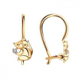 Золотые серьги Красносельский ювелир Символ года Мышь с фианитом С2667 С2667 фото