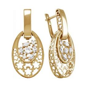 Золотые серьги Красносельский ювелир Сд3290 с фианитом Сд3290 фото