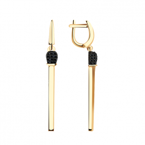 Золотые серьги Спички Александра с фианитом Сф001ск-ч Сф001ск-ч фото