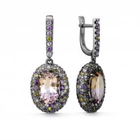 Серебряные серьги Дар Сэ-0070чрс42696 с фианитом и аметрином Сэ-0070чрс42696 фото