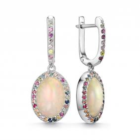 Серебряные серьги Дар Сэ-0105рк117011151 с сапфиром и опалом Сэ-0105рк117011151 фото