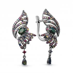 Серебряные серьги Дар Сэ-0159чрс1171611151 с сапфиром и опалом Сэ-0159чрс1171611151 фото