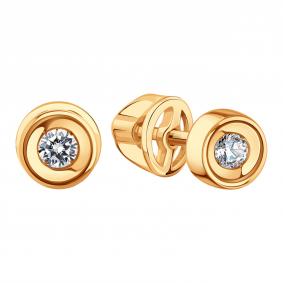 Золотые серьги Karatov Т10102Г513 с бриллиантом Т10102Г513 фото