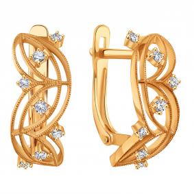 Золотые серьги Karatov Т10202Г222 с фианитом Т10202Г222 фото