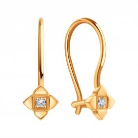 Золотые серьги Karatov Т10202Е517 с фианитом Т10202Е517 фото