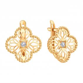 Золотые серьги Karatov Т10202Е663 с фианитом Т10202Е663 фото