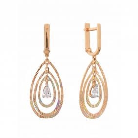 Золотые серьги Karatov Т10262Е492 с фианитом Т10262Е492 фото