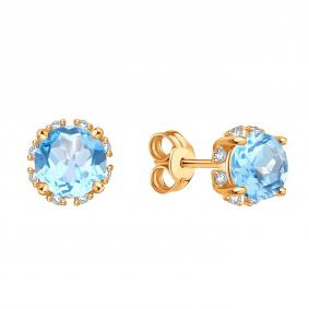 Золотые серьги Karatov Т103026099-02 с топазом и фианитом Т103026099-02 фото