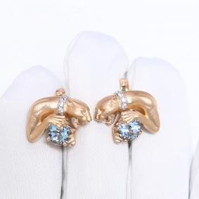 Золотые серьги Karatov Т10352Е401 с топазом и фианитом Т10352Е401 фото