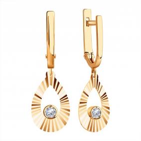 Золотые серьги Karatov Т10762Е406 с фианитом Т10762Е406 фото