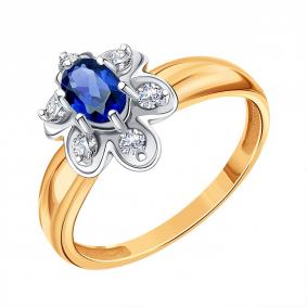 Золотое кольцо Karatov Т13101Б115-01-02 с бриллиантом и сапфиром Т13101Б115-01-02 фото
