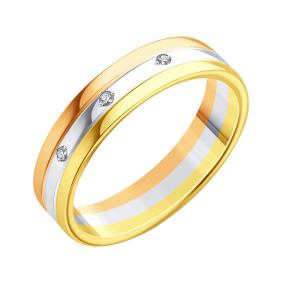Обручальное кольцо 3,5 мм из комбинированного золота Karatov с бриллиантом Т13101Д442 Т13101Д442 фото