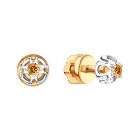 Серьги из комбинированного золота Karatov Т131028384-01 с бриллиантом Т131028384-01 фото