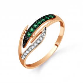 Золотое кольцо Karatov Т141015616 с бриллиантом и изумрудом Т141015616 фото