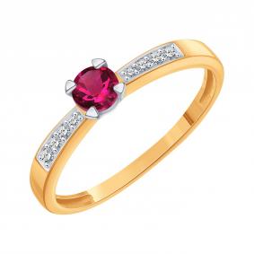 Золотое кольцо Karatov Т14101Д119-01-01 с бриллиантом и рубином Т14101Д119-01-01 фото