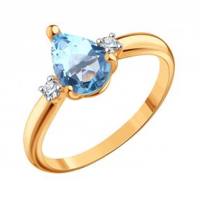Золотое кольцо Karatov Т14101Д402 с топазом и бриллиантом Т14101Д402 фото