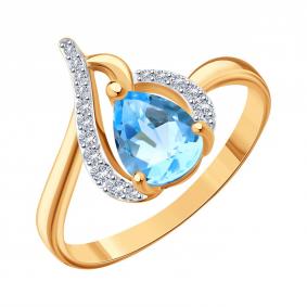 Золотое кольцо Karatov Т14101Д405 с топазом и бриллиантом Т14101Д405 фото