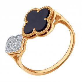 Золотое кольцо Karatov Т14101Д588 с бриллиантом и ониксом Т14101Д588 фото